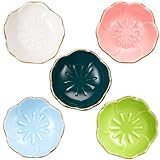 Shappy 5 Pcs Cherry Blossom Ceramic Seasoning Dishes, Sauce Dish, Sushi Dipping Bowl, Dessert Soy Dipping Bowl, Appetizer Plates for Kitchen, 5 Colors