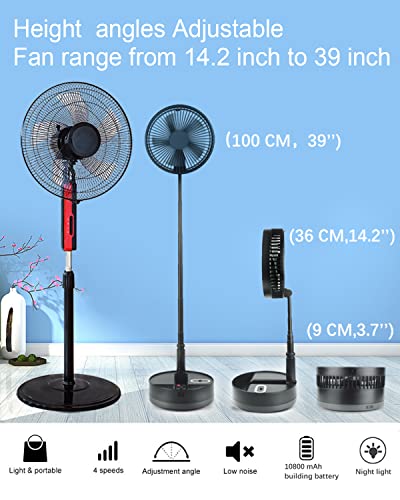 Image of UN UNITEDTIME Foldable Fan Foldaway Oscillating with Remote Control, 10800mAh Battery Operated Fans, Portable for Outdoor, Courtyard, Beach,Travel, Room,4 Speeds, with Timer night light (Black)