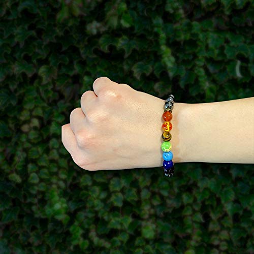 VIE Crystal Bracelet, 8mm, Hematite and 7 Chakra, Multicolor - Image 4