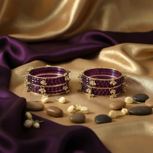 Image of Kashmiri Ghangharoo Glass Bangle Set for Women| Light Weight Bangles | Traditional Transparent Fancy Glass Chudi Set for Wedding, Party|Set Of 16(12 Glass + 4 ghungroo bangles)