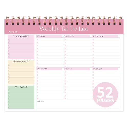 Weekly To Do List Notepad, 52 Sheets, Undated Weekly Planner, Letter Size