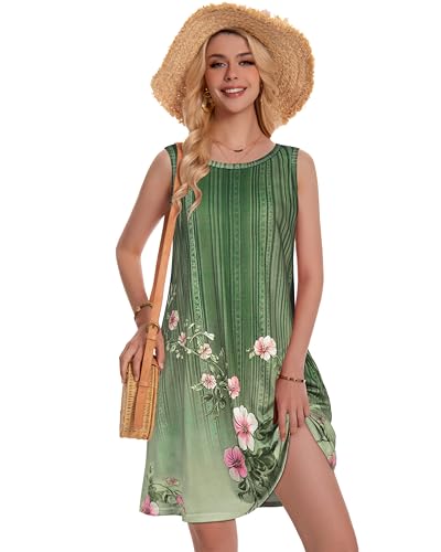 Image of Summer Dresses for Women Beach Boho Sleeveless Vintage Floral Flowy Pocket Tshirt Tank Sundresses 2026