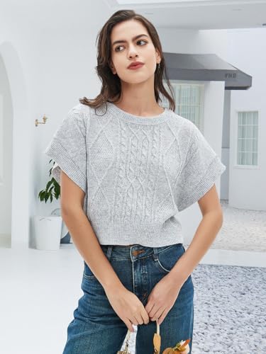 Women Sweater Vest Crewneck Trendy Cap Sleeve Crop Knit Vests Casual Loose Fit Lightweight Tops4