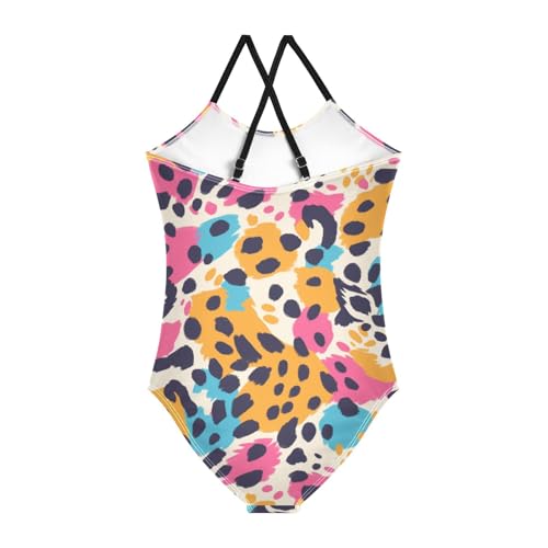 KLL Abstract Leopard Cheetah Skin Shapes Girls 1 Piece Swimsuits Beach Swimming Suits Adjustable Strap UPF 50+2