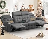 Reclining Couch, 113' PU Leather Sofa Recliner with Massage - 4 Seat Home Theater Seating Comfy Soft, Manual Wall Hugger Reclining with Lumbar Support Sofa Set for Family Living Room, Dark Gray