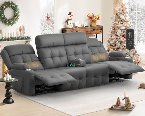 Reclining Couch, 113" PU Leather Sofa Recliner Massage - 4