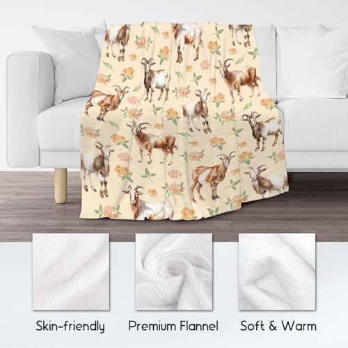 Goat Blanket, Cute Soft Throw Gifts for Grils Boys, Cozy Flannel Throw Blankets for Bed Travel, 50"x60"