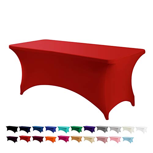 Image of Peomeise 2PCS 6FT Spandex Table Cover Rectangular Stretch Spandex Tablecloth (Red,6FT)