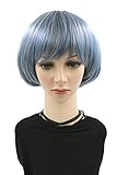 NEWPECK Girls Mushroom Wig Short Bob Wig With Bangs Bowl Cut Wig For Women (Blue Gray)