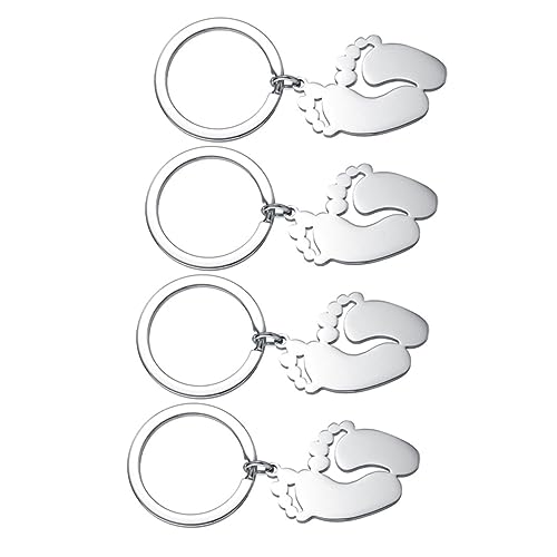 HOUDERCO Fußabdruck-schlüsselanhänger Ornament 4 Stück Edelstahl-schlüsselanhänger Für Frauen Baby-fußabdruck-