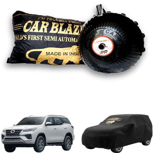 Image of CARBLAZER Portable & Semi-Automatic Full Body Car Covers: Heavy Duty Device| Anti-Theft| Dust & Scratch Proof | Water & Wind Resistant|Custom Fit| Dual-Side Cover, Compatible for Toyota Fortuner