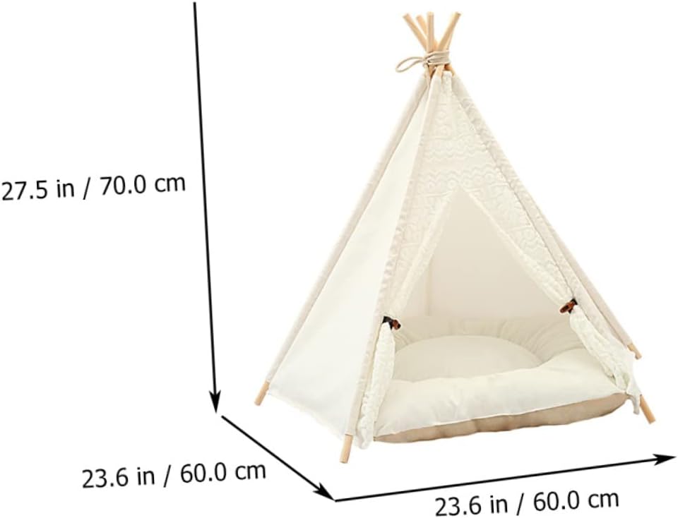 Portable PET Triangle Tent for Dogs and Cats Removable Canvas PET Bed Lace Trim for Indoor and Outdoor Use