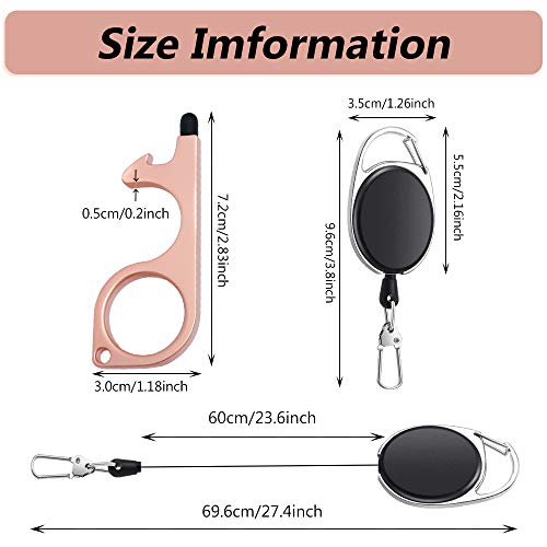 No Touch Door Opener Tool,4 Pack Touchless Door Opener Button Pusher Retractable Keychain Tool with Stylus Tips,Touchless Key Tool for Touchscreens,Handles,Bottle Opener,Elevators,ATM,Keypads