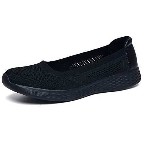Puxowe Women Slip On Flat Knit Shoes Mesh Low-Top Breathable Loafers Shoes 7 UK All Black Cover