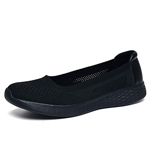 TIOSEBON Women's Low-Top Flat Ultra Lightweight Breathable Mesh Slip on Shoes All Black 6.5 US