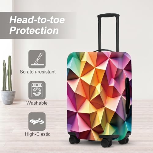 Image of Abstract Geometric Luggage Cover, 3D Gradient Polygons Waterproof Anti-Scratch Suitcase Protector, Modern Travel Case