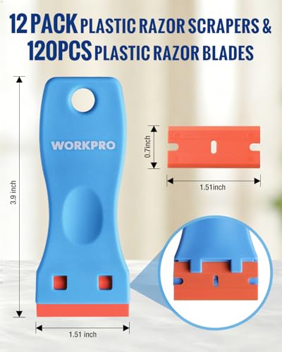 Image of WORKPRO Plastic Razor Blade Scraper Kit, 12 Scrapers with 120 Blades