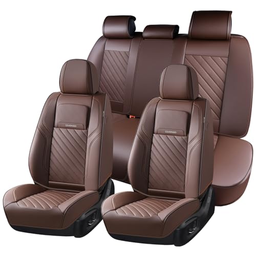 Image of Coverado Car Seat Covers Full Set 5 Pieces, Luxury Nappa Leather Seat Covers Universal Fit Waterproof Non-Slip Breathable Front & Back Automotive Seat Protectors for Cars, SUVs, Trucks