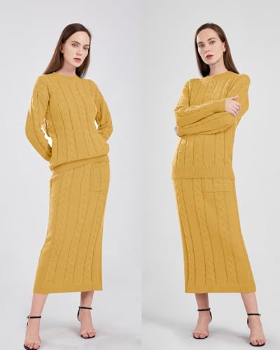 Image of utcoco Womens Sweater Sets Winter Chunky Cable Knit 2 Piece Outfits Sweater Skirt Set