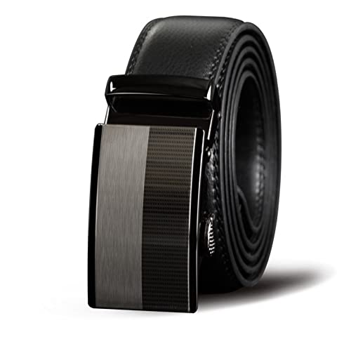 Ceinture en cuir véritable pour homme avec boucle automatique noire 115cm
