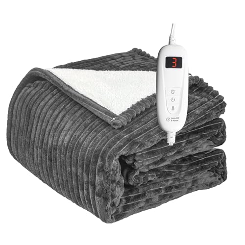 Image of Tefici Heated Electric Blanket Full Size 72 inchx84 inch 6 Levels Over-Heat Protection Fast Heating 1 /3 /6 /9 Hours Auto-Off,Heating Blanket Full Size,Soft Flannel to Sherpa ETL&FCC Certified Grey