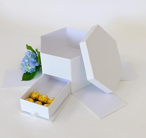 Miniatura 7 de Caja de regalo de flores con forma hexagonal de alta calidad, con cajón, tamaño 9.5 "x 8.3" x 6.1 ", para arreglos florales de estilo de lujo