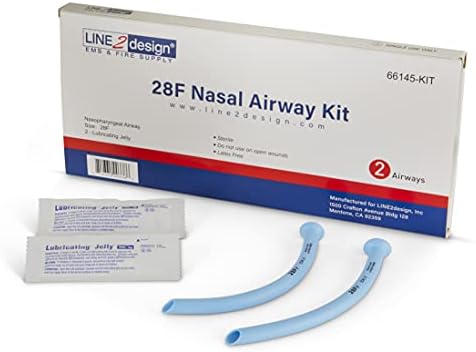 LINE2design Nasal Airway Kit 28F - Medical Nasopharyngeal Management Trauma Airways - First Aid Emergency Rescue Latex Free Respiration Tubes with Lubricating Jelly Packets - Pack of 2