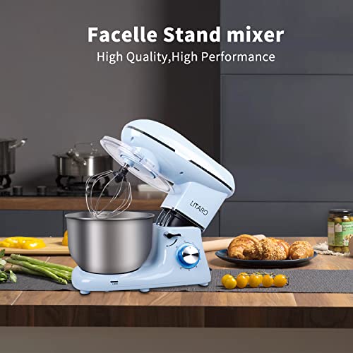 LITARO Küchenmaschine 1400W, Blau Multifunktional Knetmaschine mit 6L Edelstahl Schüssel, 3 Rührwerkzeuge 3-Teiligem… – Bild 7