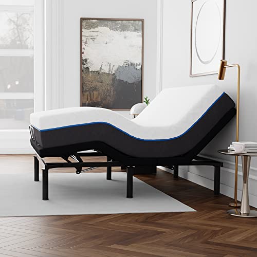 Image of Blissful Nights e3 Queen Adjustable Bed Base Frame with 12 inch Plush Gel Infused Memory Foam Mattress