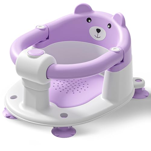 Image of Baby Bath Seat for Babies 6 Months & Up, Toddler Bath Seats for Babies Sitting Up, Non-Slip Infant Bath Tub Chair with 4 Suction Cups & Soft Cushion for Shower, Compact Toddler Bathtub Seat, Purple