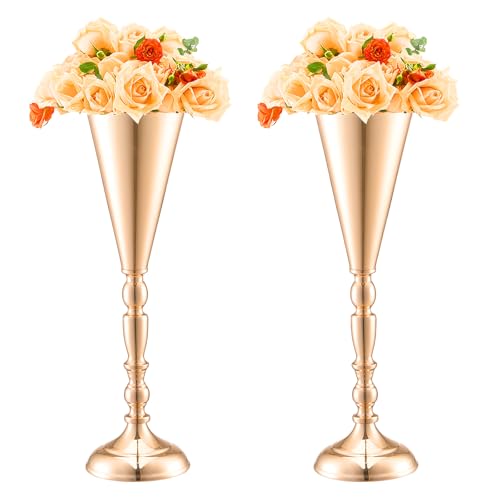 VEVOR 10 Stück 43 cm hohe Blumenvase für Hochzeiten, Metall-Trompeten-Mittelstück, Goldener Blumenständer für Tische bei Hochzeitsessen, Partys, Jubiläen, Zeremonien, Geburtstage, Eventdekoration
