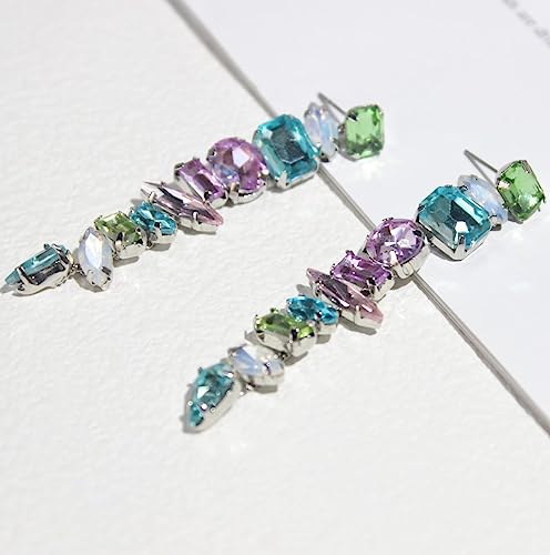 Statement Gemstone Earrings Multicolor Crystal Earrings for Women Brides Drop Earrings Wedding Earrings Colorful Sparkly Rhinestone Dangle Long Earrings for Party Prom4