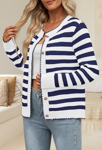 NENONA Women's Long Sleeve Striped Cardigan Sweaters Button Down Cable Knit 2024 Fall Classy Outwear3