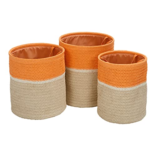 Honey-Can-Do Set Of 3 Paper Straw Nesting Baskets With Handles, Orange/White Sto-09611 Natural #TOP2