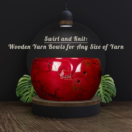 Image of INTAJ Wooden Yarn Bowl for Knitting and Crochet, 7 Inch No-Snag Holder