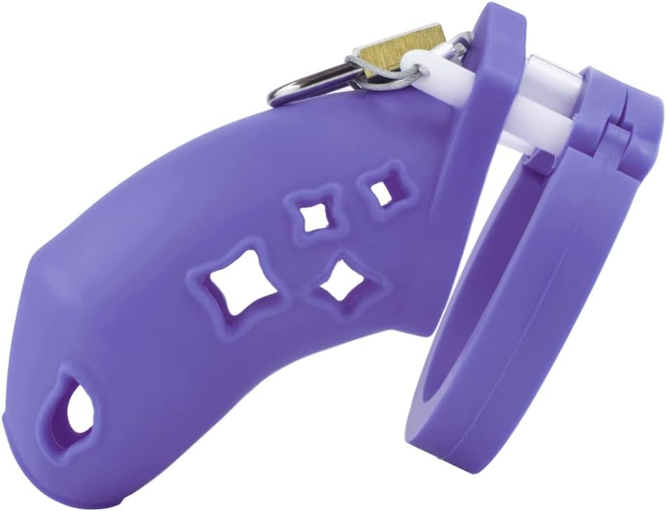 Chastity Cage, Silicone Cock Cage, 5 Sizes Rings & 1 Lock, 3 Keys Male Chastity Devices for Men BDSM Toys, Penis Cage Sex Bondage Restraints, Adult Sex Toys for Men Chasity Cage(Purple)