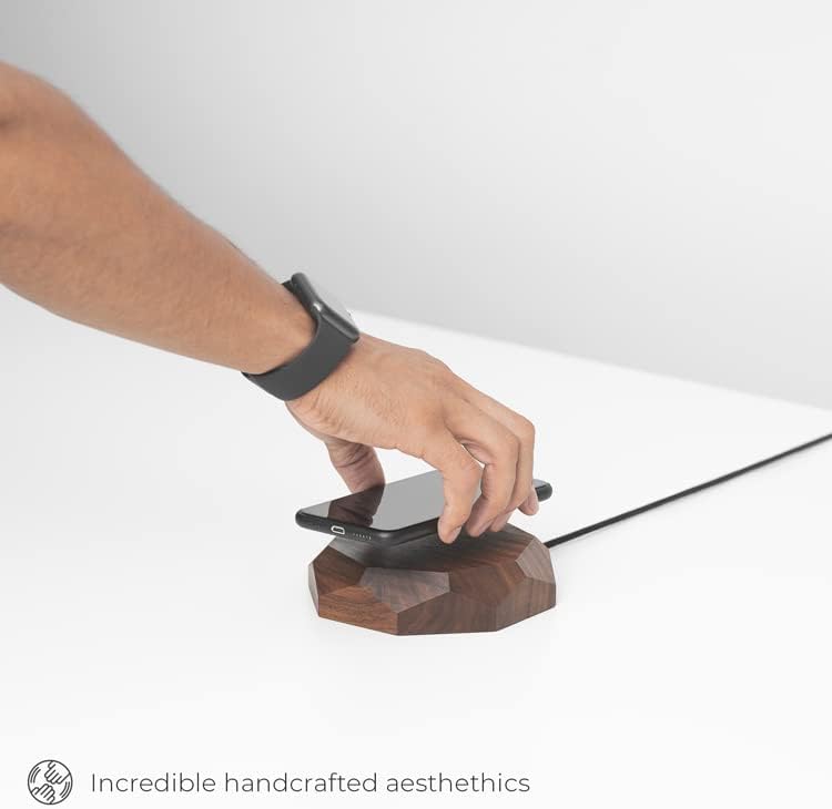 oakywood geometric wireless qi charging station real wood stainless steel 15w fast charging geometric shapes handcrafted in eu walnut