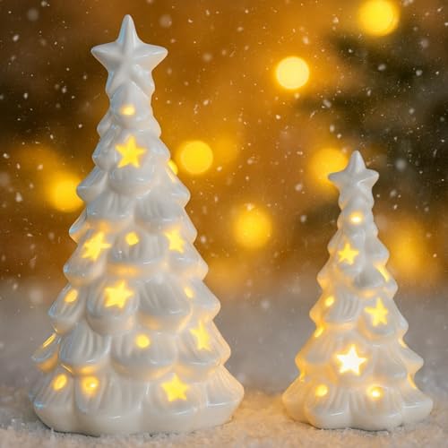 Kaezuy Weihnachtsdeko 2 Stück Keramik Tannenbaum Weihnachtsbaum mit...