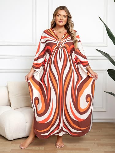 Image of Kaftan Dress for Women - Plus Size Caftan Maxi Beach Dress Moo Moos Loungewear, Swimsuit Cover Up for Beach, Pool or Vacation