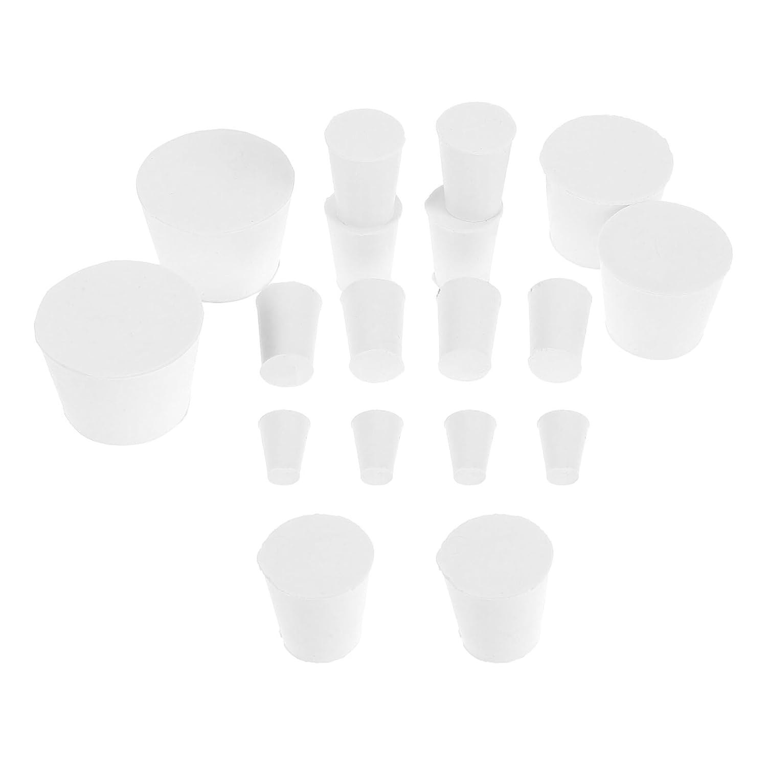 Generic 18pcs White Rubber Stoppers Assorted Sizes Solid Tapered Lab Seal Plugs for Test Tubes Experimental Bottles and Tube Sealing