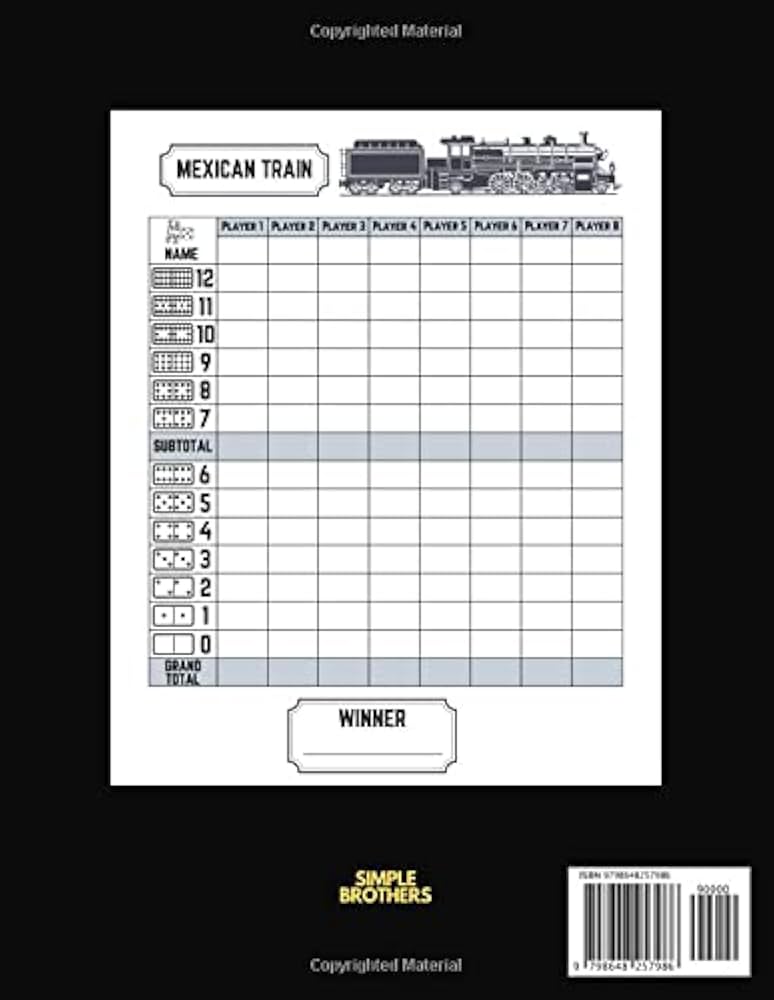 Mexican Train Score Sheets: Score Pads for Mexican Train Dominoes Game | Large Mexican Train Score Cards | Mexican Train Score Keeper | Domino Score Game Record: Brothers, Simple: 9798648257986: Amazon.com: Books mexican-train-score-sheets-score-pads-for-mexican-train-dominoes-game-large-mexican-train-score-cards-mexican-train-score-keeper-domino-score-game-record-brothers-simple-9798648257986-amazon-com-books