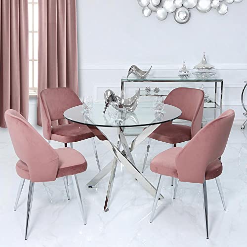 VANITY LIVING Dining Room Dinner Table, Clear Tempered Glass Top, Breakfast Kitchen Table, Modern Davos Chrome Sturdy Stainless Steel Frame Round
