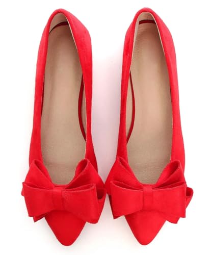 Image of SAILING LU Womens Bowknot Ballet Flats Pointy Toe Suede