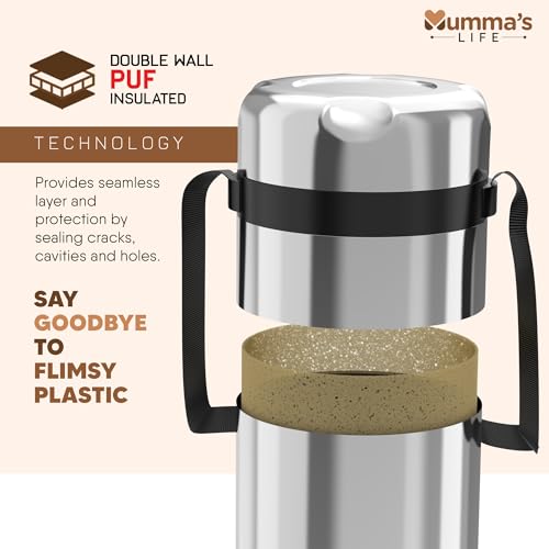 Image of Mumma's LIFE Stainless Steel Lunch Box with 3 Leakproof Air-Tight Stainless Steel Round Containers and Cover Bag | Stainless Steel & Spill Proof Lunch Box (Steelo 440mlX3)