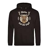 Spicyshirts Jäger Hoodie mit Wunschname Auf der Jagd personalisiertes Jäger Geschenk, Männer Pullover für die Pirsch mit REH Motiv, schwarz, L