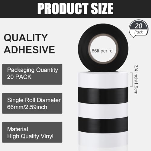 Image of Treela Black and White 66 ft 20 Rolls Electrical Tape 3 /4 Inch Waterproof Vinyl Electrical Insulating Tape Indoor Outdoor High Temperature Resistance Accessory for Wire and Cable