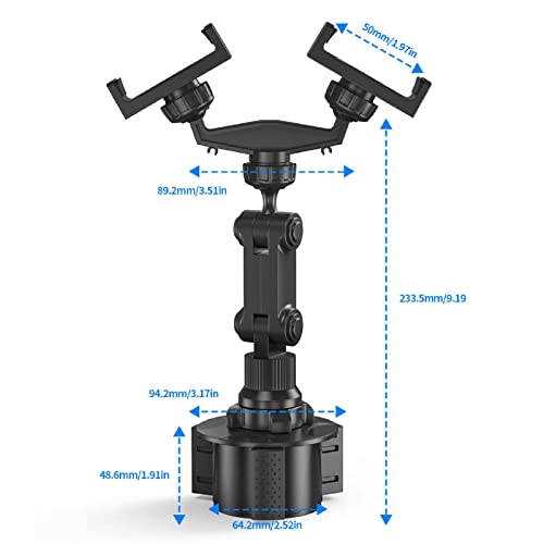 Suporte duplo de copo para celular, suporte giratório de 360°, suporte universal ajustável para 2 te