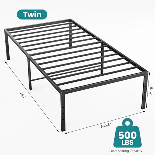 Image of OLIXIS Twin Bed Frame, Heavy Duty Sturdy 16 Inch Metal Platform Bed with Storage Space, Sturdy Support Slats & Noise-Free, No Box Spring Needed, Easy Assembly
