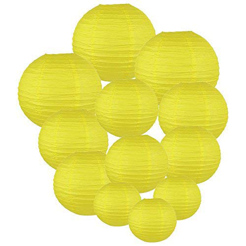 Trofou 12x Lanternes en Papier|Lampion Papier Jaune|Lampion Papier Suspensions Ronde pour Décoration de Mariage, Noël,Maison,Anniversaire,Fête etc(Jaune12pcs)