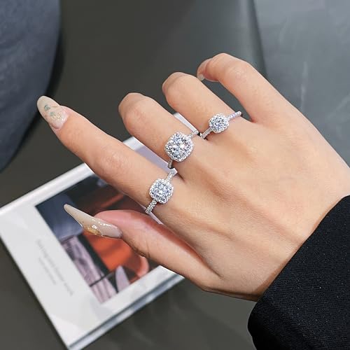 18K White Gold Plated 925 Silver 0.5-2 Carat Moissanite Promise Halo Engagement Promise Eternity Ring for Women4